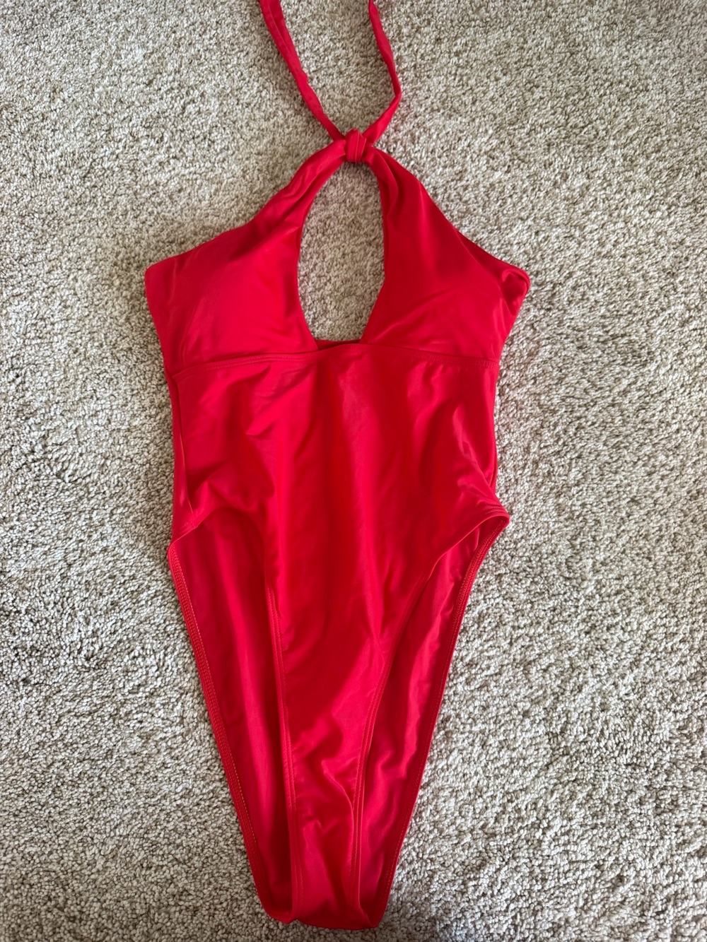 Sleek Red Halter One-Piece Swimsuit